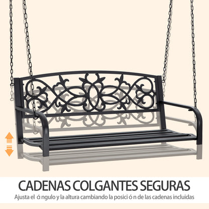 Tuin Bank - Tuinbank Hout - Tuinbanken - Garden Furniture - Stalen 2-Persoons Schommelbank met Armleuningen - 127x59,5x52 cm - Zwart - QUORE
