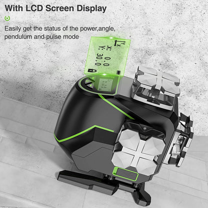 Huepar S04CG 16 lines 4D Cross Line Laser Level LCD Screen Bluetooth Remote Control Green Laser Tools With Adapter & Rangefinder