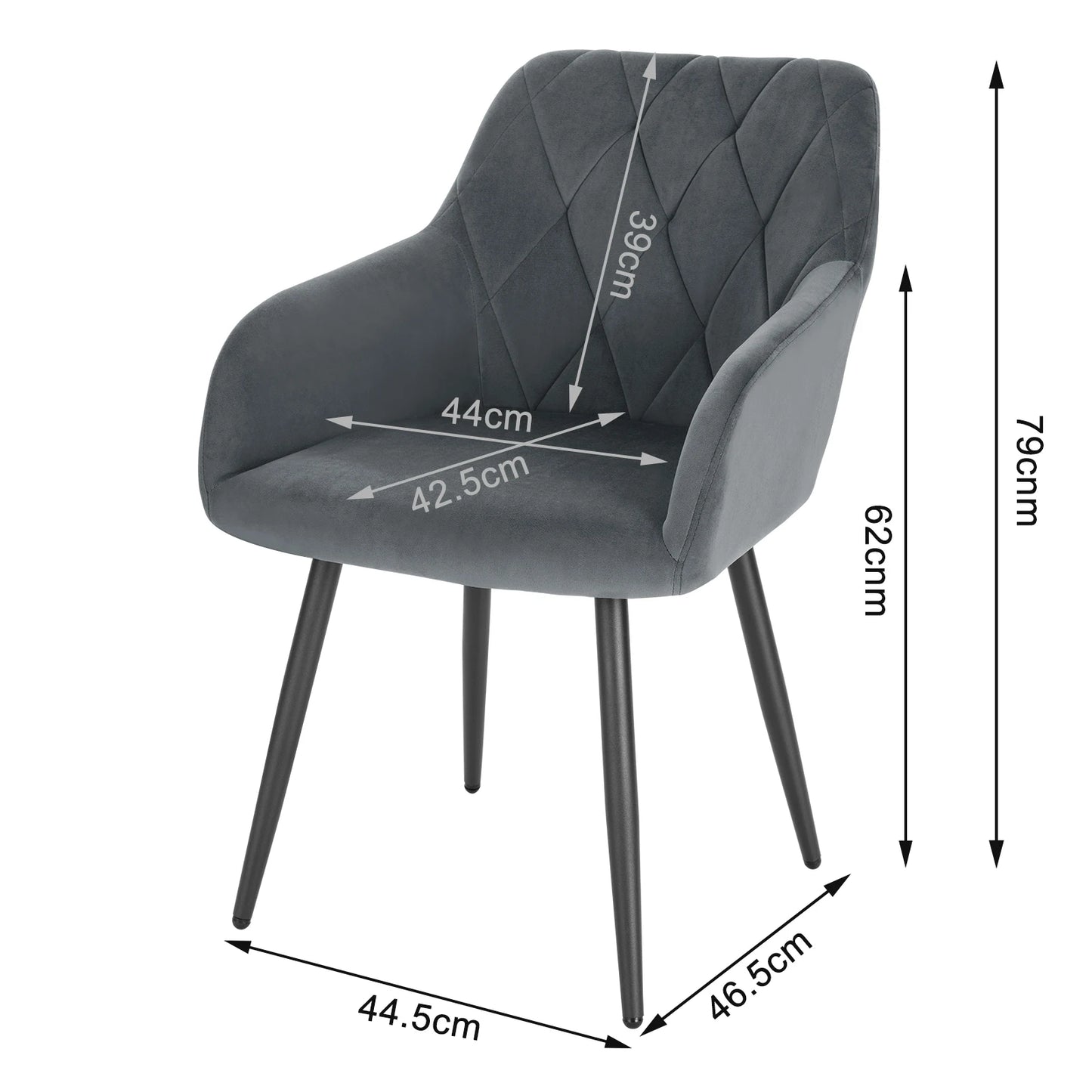 Eetkamerstoel – Bureaustoel – Stoel Met Armleuning – Scandinavische Stoel – Metalen Poten – Velvet Bekleding – Ergonomisch Design - Donkergrijs - QUORE