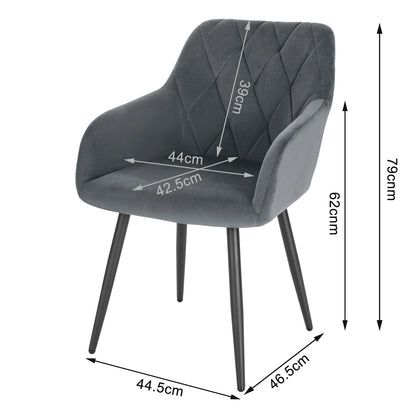 Eetkamerstoel – Bureaustoel – Stoel Met Armleuning – Scandinavische Stoel – Metalen Poten – Velvet Bekleding – Ergonomisch Design - Donkergrijs - QUORE
