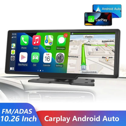 Autoradio Met Dashcam – Auto Multimedia Systeem – Touchscreen Navigatie – Bluetooth Handsfree – Apple CarPlay Android Auto – 10,26 Inch IPS Scherm – Ingebouwde Achteruitrijcamera