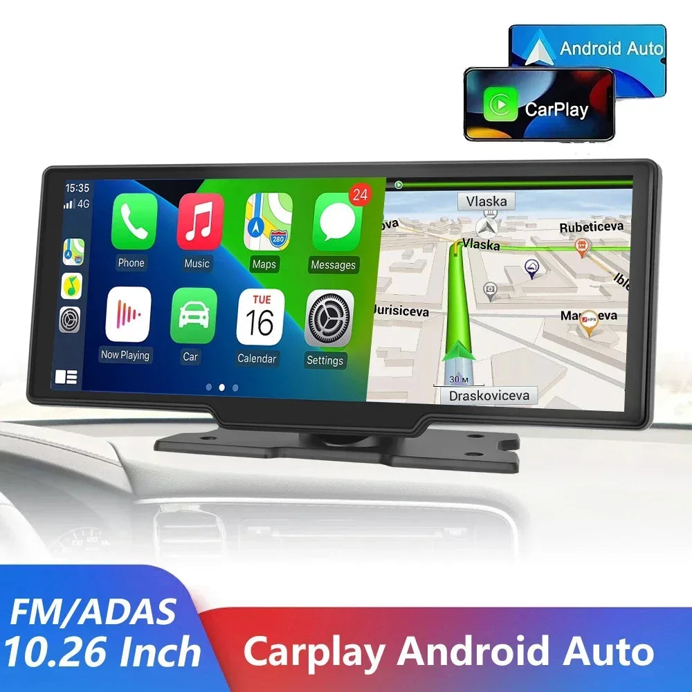 Auto Multimedia Speler – Auto Headunit – Autoradio – Touchscreen Display – Navigatiesysteem – 10,26 Inch IPS Scherm – Draadloze Apple CarPlay & Android Auto