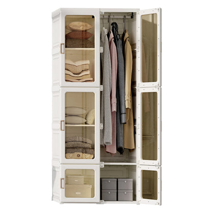 Kledingkast – Opbergkast – Garderobekast – Slaapkamerkast – Witte Kast – 170x69x50 cm – Vouwbaar Met Kledingstang – Transparante Magnetische Deuren