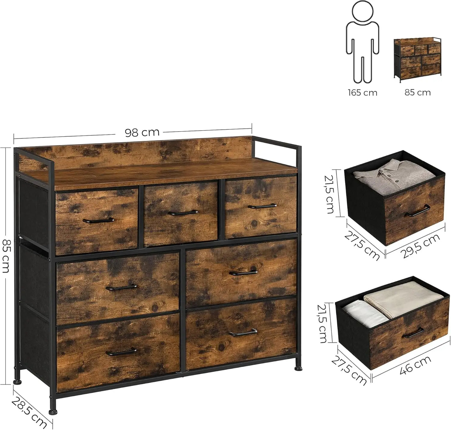 Chests of drawers wood - 7 drawers industrial style - metal frame chest of drawers - fabric drawer - Brown