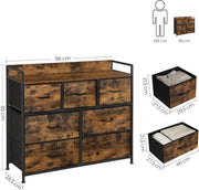 Ladekasten hout - 7 lades industriële stijl - metalen frame ladekast - stoffen lade - Bruin