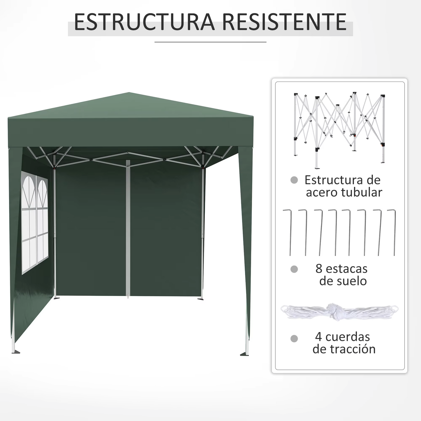 Paviljoen - Tuinpaviljoen - Partytent - Tuintent - Pop-up Kliksysteem - Stabiel - Vouwtent - Opvouwbaar - Waterdicht - Winterbestendig - 50+UV-Bescherming - voor Tuin - Buiten - Achtertuin - 2 x 2 m - Groen