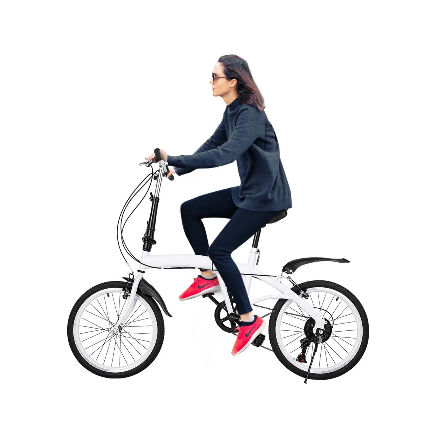 Vouwfiets Kinderfiets – Inklapbare Fiets – Stevige Fiets – Verstelbare Kinderfiets – 6 Versnellingen – Robuust Stalen Frame - Wit