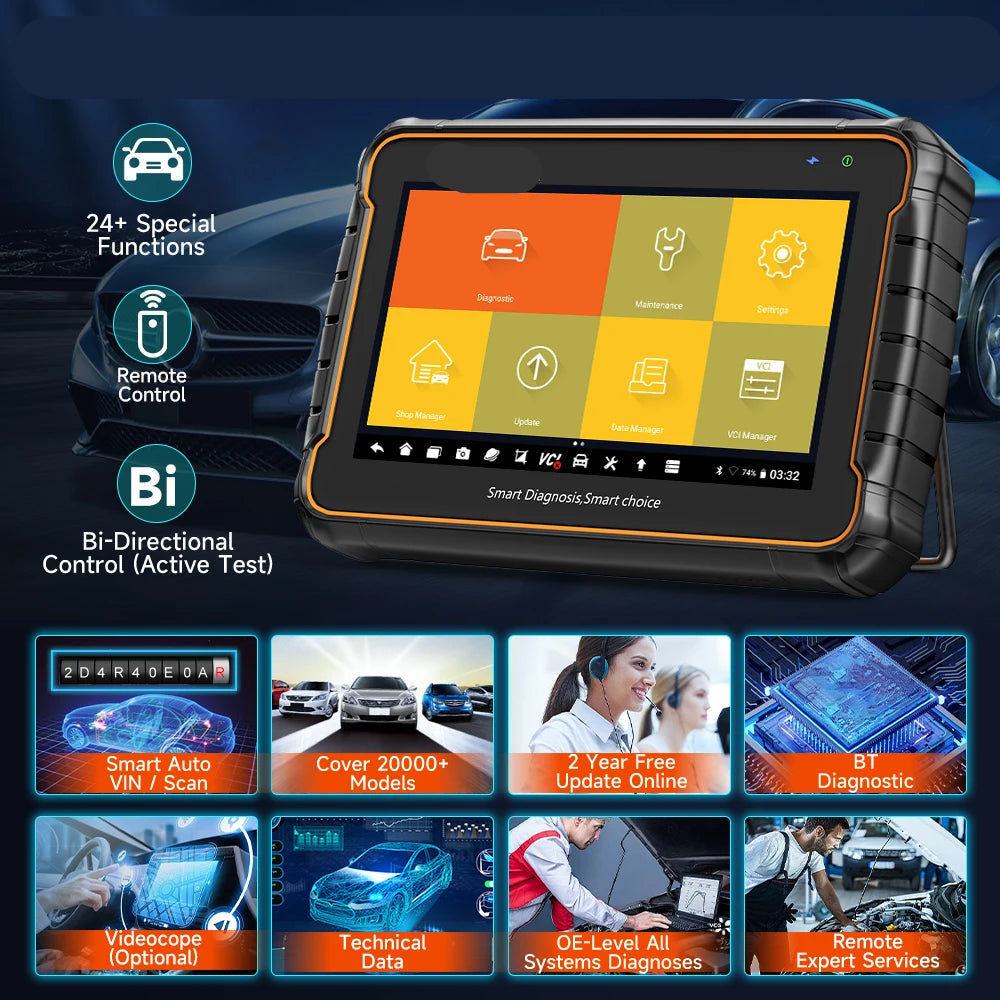 OBD2 Scanner - OBD - Diagnosecomputer - Storing Verwijderen - Uitleesapparatuur - Auto Uitlezen - Diagnose apparatuur - met Volledige Systeemdiagnose & 24 Resetfuncties – Actieve Test & Foutcodelezer voor Auto’s