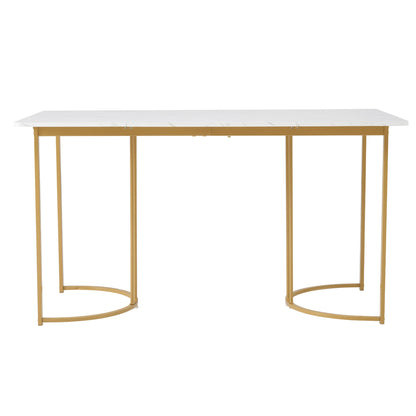 140 x 80cm Dining Table (1 Piece), Modern Kitchen Table, Metal Frame Rectangular Dining Table with Modern Marble Pattern