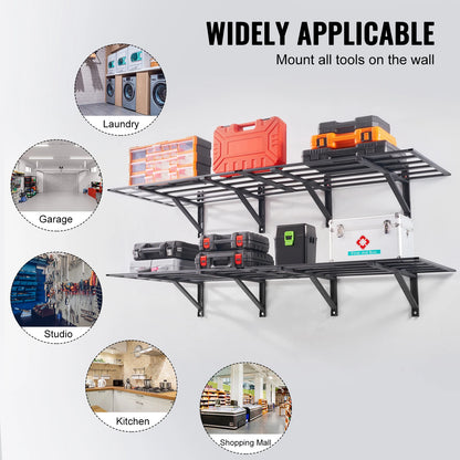 SucceBuy 2-Layer Garage Storage Shelving Wall Mounted Tool Box Rack Tool Cabinet Floating Shelves Holder for Shop Workshop - QUORE