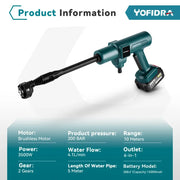 Yofidra - Autowasmachine - Sproeipistool - Koolborstelloos Sproeipistool - 6-in-1 - Hogedruk - Reiniging Tuinberegening - Oplaadbaar Sproeipistool - Zonder Batterij - Groen