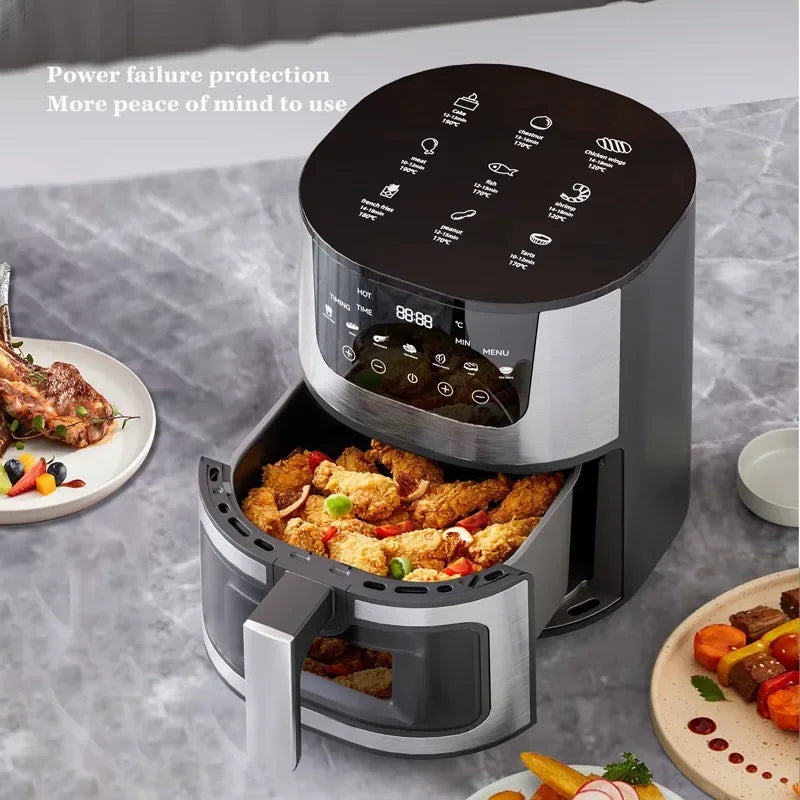 Digitale Airfryer - PFAS vrij - Groot 7 Liter - 1400W - Heteluchtfriteuse - Zwart - Digital screen - Inclusief in hoogte verstelbaar Grillrack - Elektrische friteuse - LED-aanraakbediening - Slimme multifunctionele heteluchtoven - QUORE