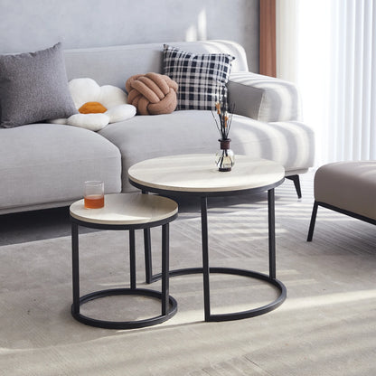 Salontafel Rond - Scandinavische Salontafel 2 In 1 - Ronde Theetafel - Theetafelset - Theetafel Modern -Bijzettafel - Set - Woonkamer.