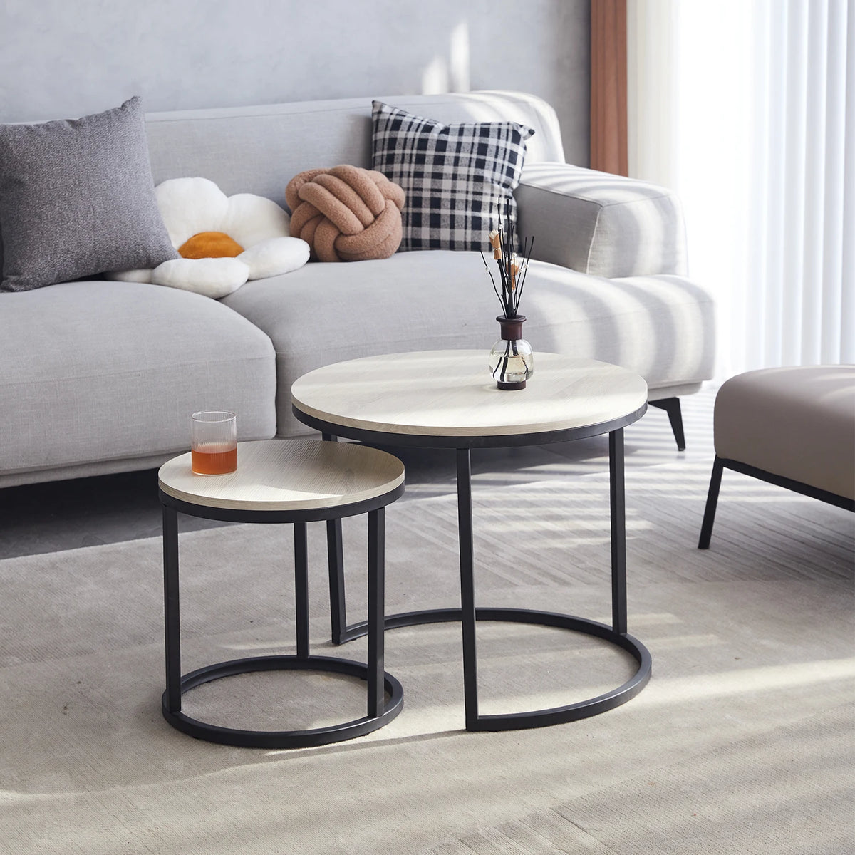 Salontafel Rond - Scandinavische Salontafel 2 In 1 - Ronde Theetafel - Theetafelset - Theetafel Modern -Bijzettafel - Set - Woonkamer.