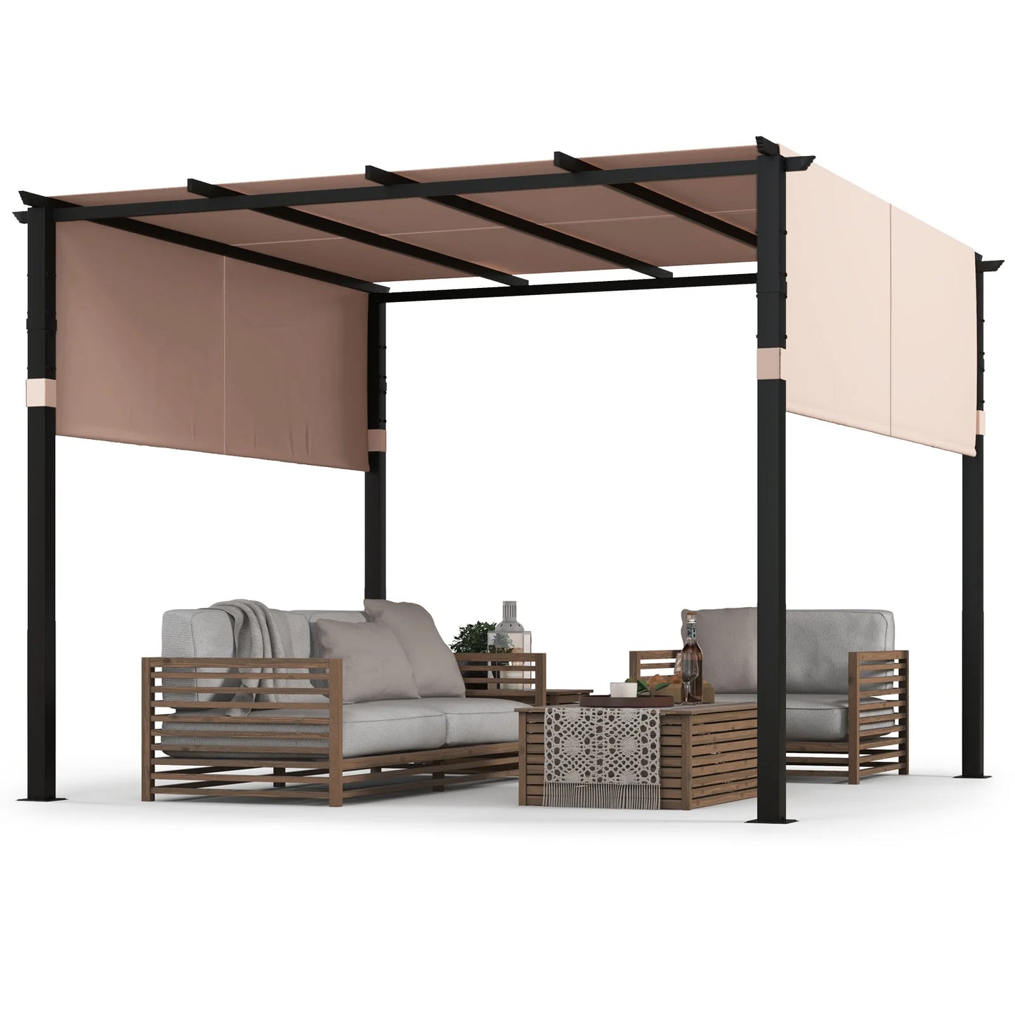 Pergola met 2 verstelbare daken - paviljoen - waterdicht - stabiel - winterbestendig - tuinpaviljoen met robuuste metalen zuilen voor terras - tuin - dek (grijs) - QUORE