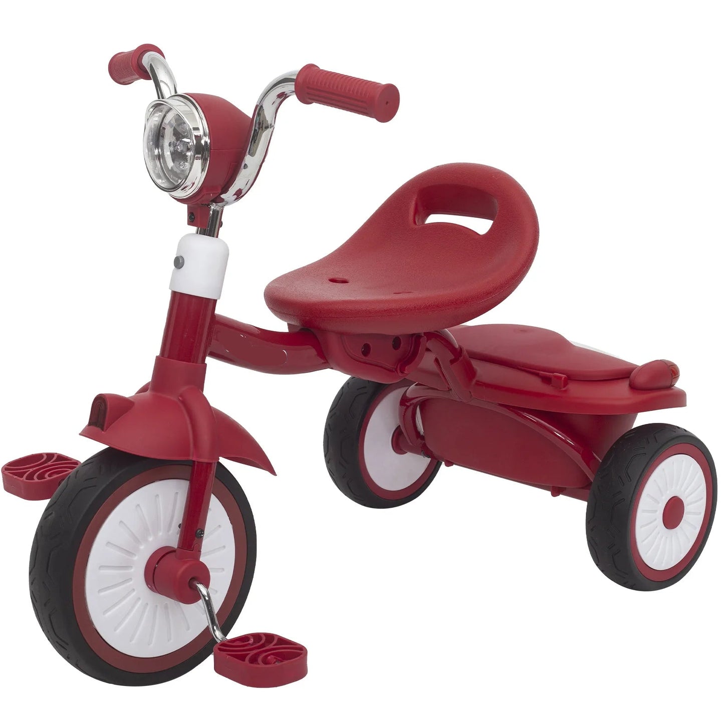 Kinderdriewieler - met Pedalen - Driewieler - Peuterfiets - Driewieler Trike - Kinderfiets - PU Wielen - Schokabsorptie - Opvouwbaar - Verstelbaar Zadel - Met Licht - Rood-wit