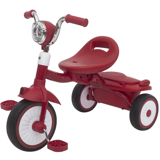Kinderdriewieler - met Pedalen - Driewieler - Peuterfiets - Driewieler Trike - Kinderfiets - PU Wielen - Schokabsorptie - Opvouwbaar - Verstelbaar Zadel - Met Licht - Rood-wit