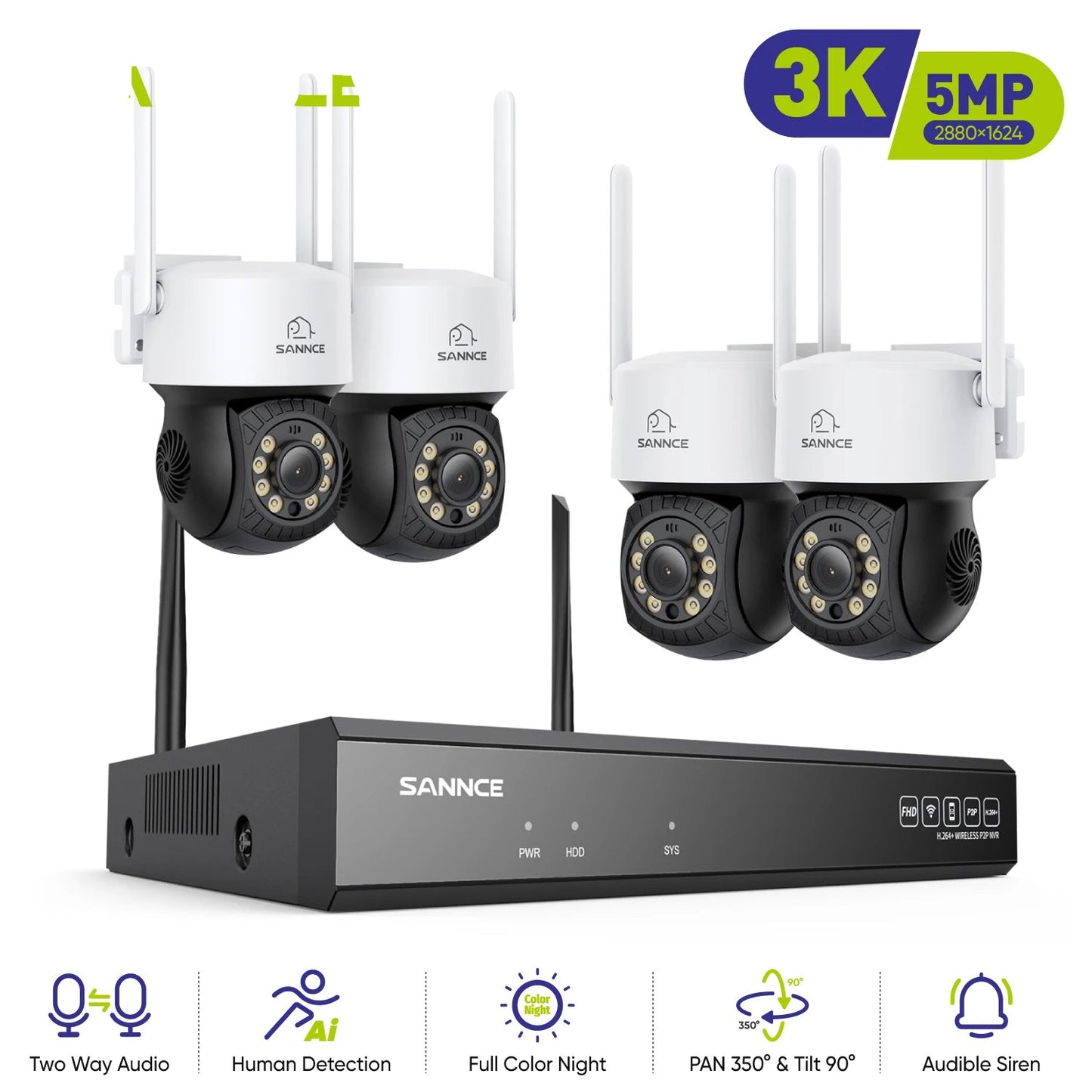 Draadloze Beveiligingscamera Set – Wifi Cameras – Surveillance Cameras – Beveiligingssysteem – Buitencamera’s – 5MP Resolutie – IP66 Weerbestendig - QUORE