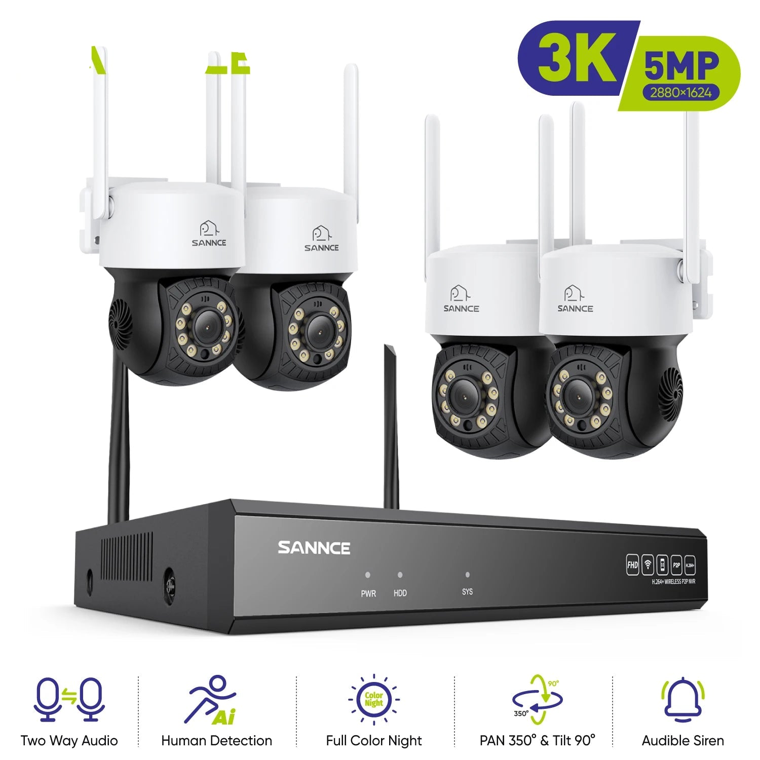 Draadloze Beveiligingscamera Set – Wifi Cameras – Surveillance Cameras – Beveiligingssysteem – Buitencamera’s – 5MP Resolutie – IP66 Weerbestendig - QUORE