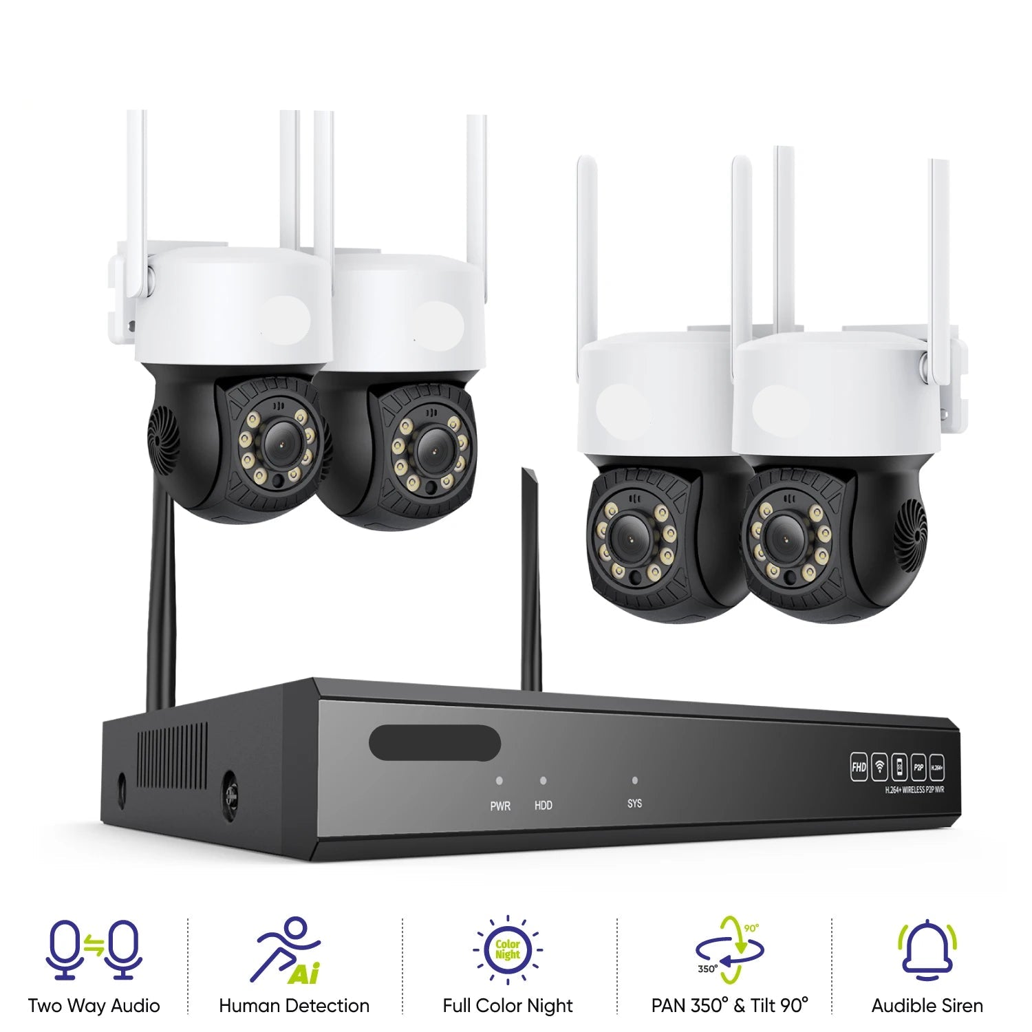 Draadloze Beveiligingscamera Set – Wifi Camera – Bewakingscamera – Camerasysteem – Surveillance Camera – 5MP Resolutie – Pan-Tilt 350° & 90° – IP66 Waterdicht – Nachtzicht Tot 20 Meter - QUORE