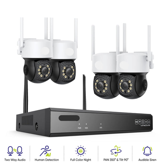Draadloze Beveiligingscamera Set – Wifi Camera – Bewakingscamera – Camerasysteem – Surveillance Camera – 5MP Resolutie – Pan-Tilt 350° & 90° – IP66 Waterdicht – Nachtzicht Tot 20 Meter - QUORE
