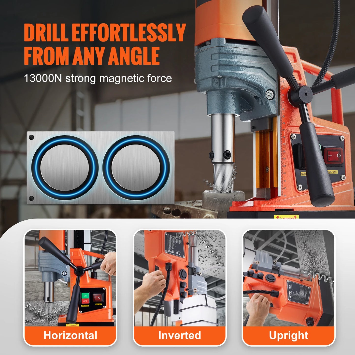 VEVOR Mag Drill Press 1300W Magnetic Drill 810PRM Electric Drilling Machine for Metal Surface Industrial Home Improvement