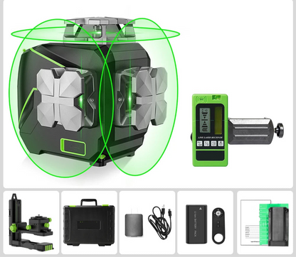 3D Cross Line Laser Waterpas – Laserwaterpas – Nivelleerlaser – Bouwlaser – Groenelaser – Snelle Zelfnivellering – Bluetooth Connectiviteit - met Ontvanger