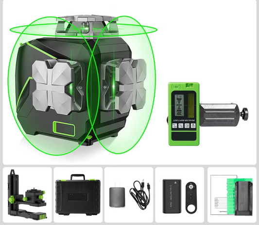 3D Cross Line Laser Waterpas – Laserwaterpas – Nivelleerlaser – Bouwlaser – Groenelaser – Snelle Zelfnivellering – Bluetooth Connectiviteit - met Ontvanger