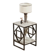 Table - Side Table - Marble Texture - Square Side Table - Modern Minimalist - Black Steel Frame - 40x40x58cm - White and Black
