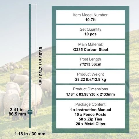 Fence Posts - Pole - Pasture Post - Pasture Fence - Forest Fence - Forest Fence - Garden Fence - Heavy Duty Metal - 7 Inch - for for Garden Garden Lawn Farms &amp; Outdoors Wire Fence - Pack of 10