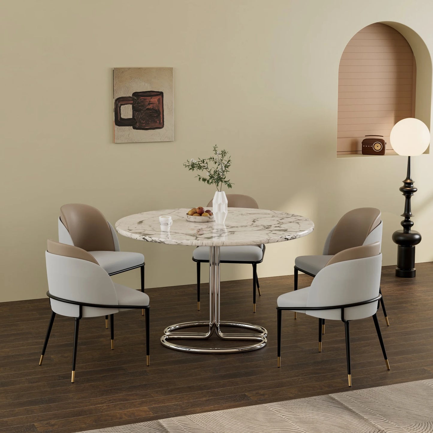 Eetkamerstoelen – Stoelen – Dining Chairs – Comfortabele Stoelen – Microvezel PU-Leder – Massief Eucalyptus Hout – 150 Kg Draagkracht - Set van 2 - Beige