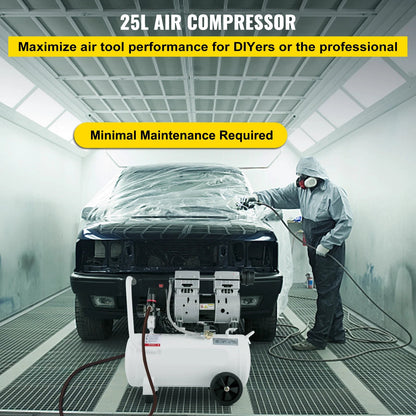 Airpress compressor - Luchtcompressor - Compressor - Stille Compressor - 25L - 1 PK - 750W - Olievrije Compressor met Stalen Tank - Ultra Stil - Draagbare - voor Werkplaats en Thuisgebruik