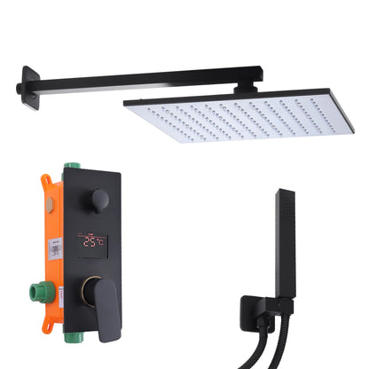 Douche - Regendouche - Douchewand - Douchekolom - Douchepanelen - Moderne Inbouw LED Regendouche Set - 12 Inch - Matzwarte Douchekraan met Luchtinjectie - Slimme Temperatuurregeling & Handdouche - Zwart