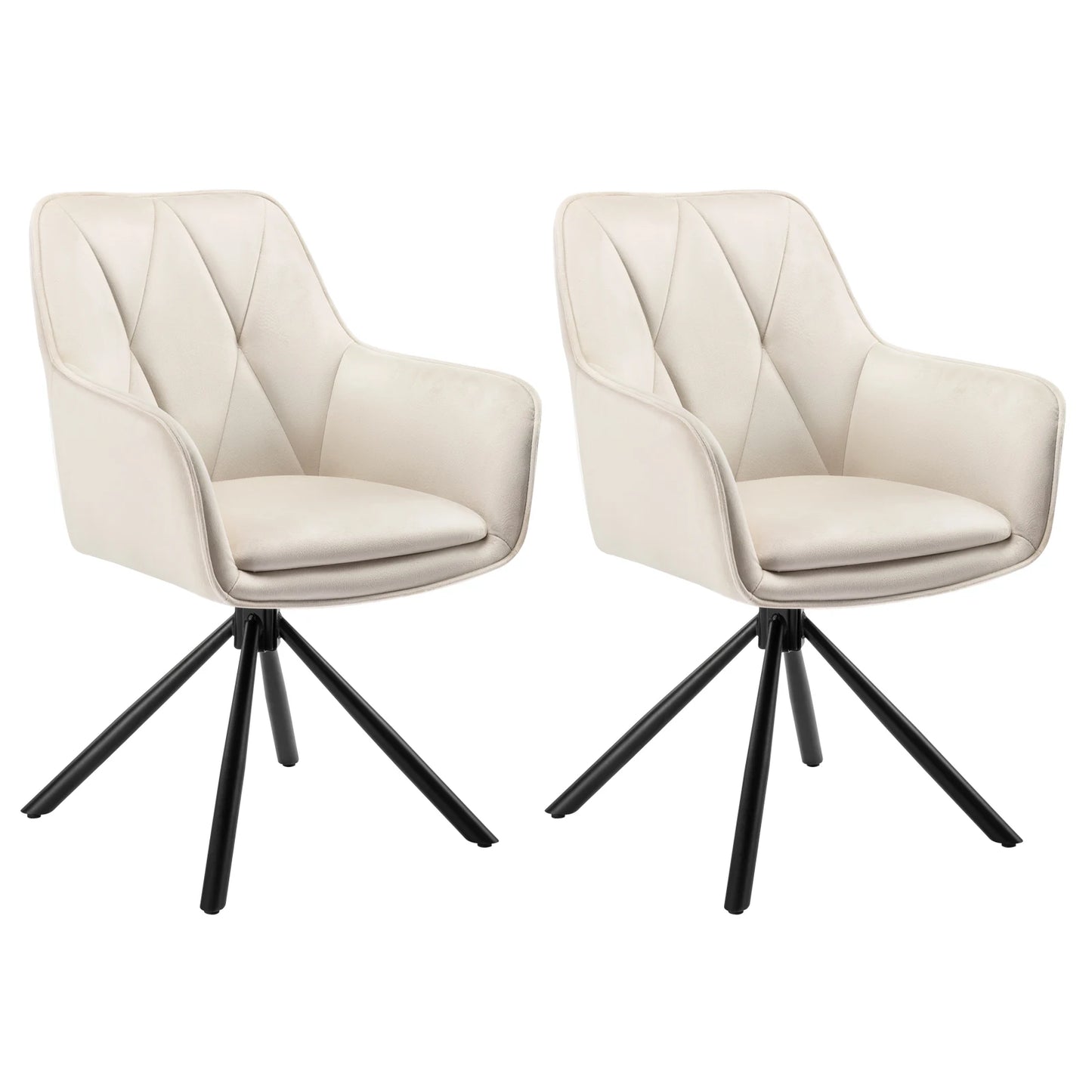 Eetkamerstoelen - Eetstoelen - Keukenstoelen - 2 Stuks - Ergonomische Scandinavische Stijl - met Rugleuning - Voor Keuken - Eetgedeelte - Fluwelen Zitje - Metalen Draaibare Poten - 57.5 x 85.5 x 58.5 cm - Beige
