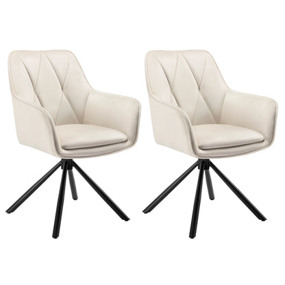 Eetkamerstoelen - Eetstoelen - Keukenstoelen - 2 Stuks - Ergonomische Scandinavische Stijl - met Rugleuning - Voor Keuken - Eetgedeelte - Fluwelen Zitje - Metalen Draaibare Poten - 57.5 x 85.5 x 58.5 cm - Beige