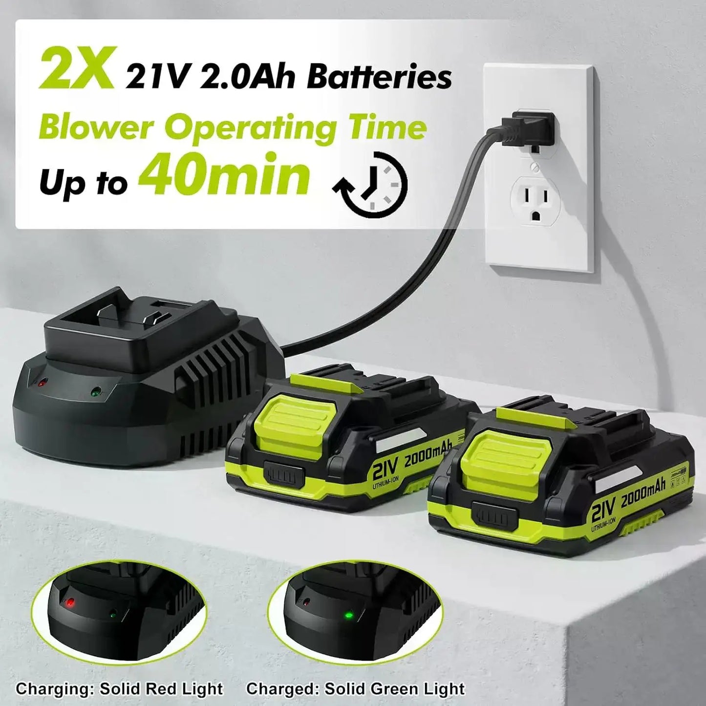 Draadloze Bladblazer – Krachtig Tuingereedschap met 2x 18V Accu’s – 2 Snelheden – Lichtgewicht & Draagbaar – Voor Bladeren, Stof & Buitenreiniging