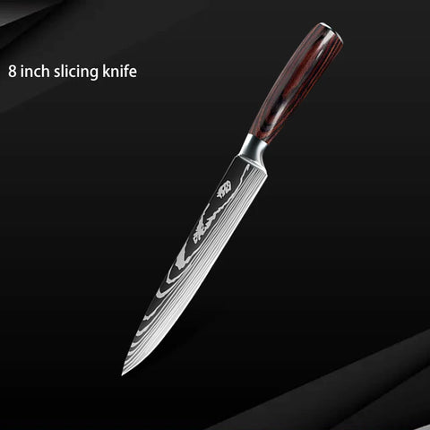 Keukenmessen - Knife set - Chef Knife - Knives - Kitchen Knife - Roestvrij staal met hoog koolstofgehalte - Damascus-tekening - Hakmesset - Santoku-koksmes - 10stuks