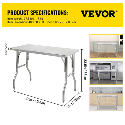SucceBuy Single/Double-Shelf Professional Stainless Steel Open Kitchen Folding Work Prep Tables Easy Storage for Home Commercial