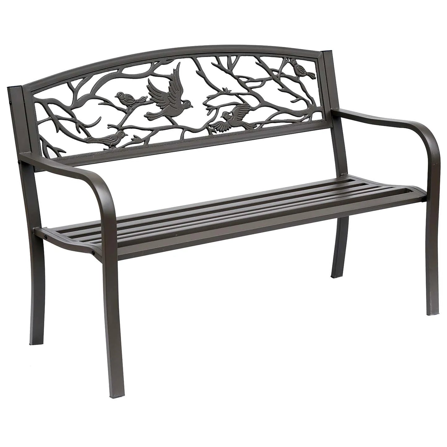 Tuin Bank - Tuinbank Hout - Tuinbanken - Garden Furniture - Stalen Tuinbank met Decoratieve Rugleuning en Dierenmotief - 127x60x85 cm - Chocoladebruin - QUORE