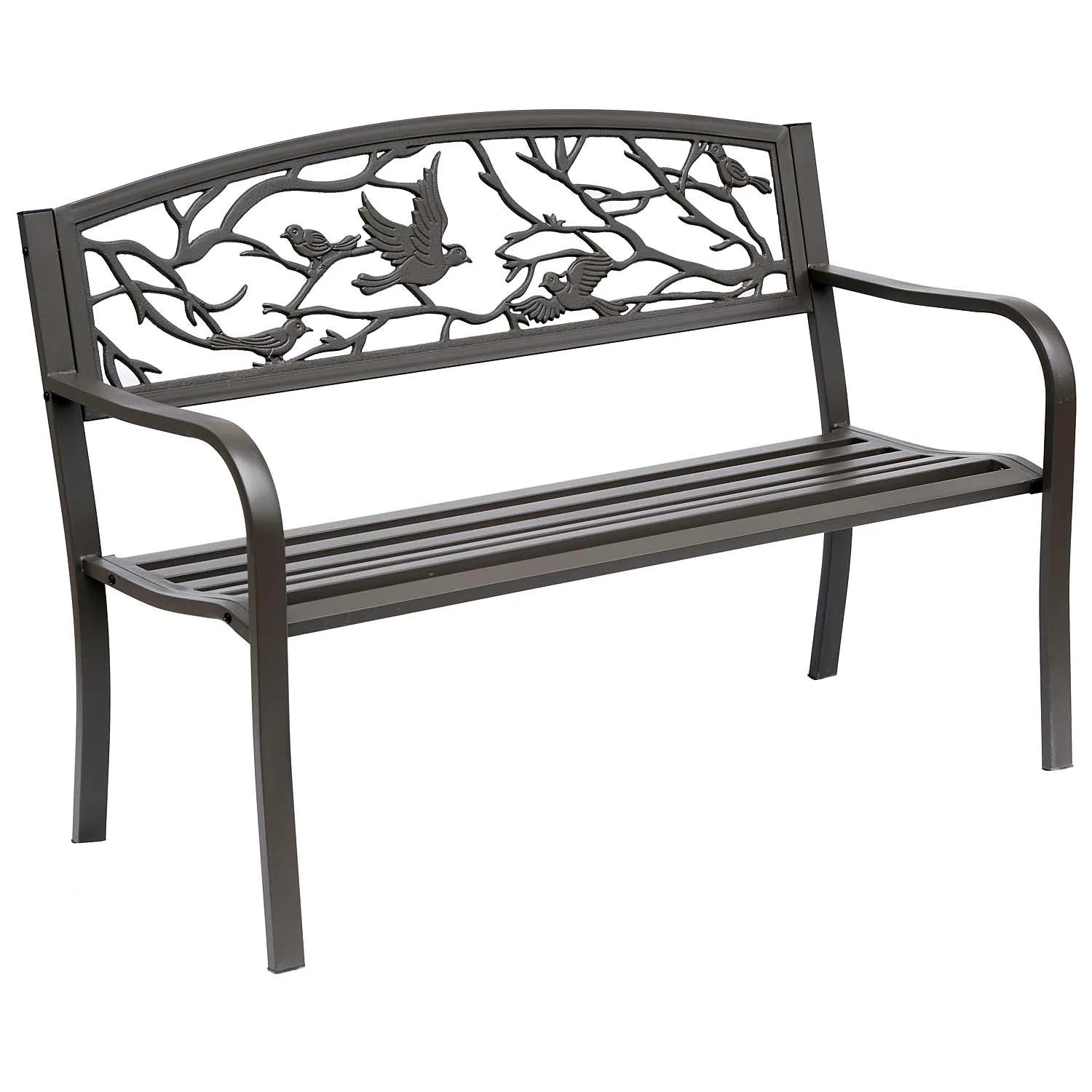 Tuin Bank - Tuinbank Hout - Tuinbanken - Garden Furniture - Stalen Tuinbank met Decoratieve Rugleuning en Dierenmotief - 127x60x85 cm - Chocoladebruin - QUORE