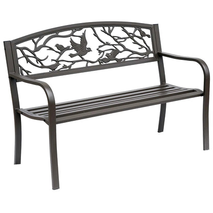 Tuin Bank - Tuinbank Hout - Tuinbanken - Garden Furniture - Stalen Tuinbank met Decoratieve Rugleuning en Dierenmotief - 127x60x85 cm - Chocoladebruin - QUORE