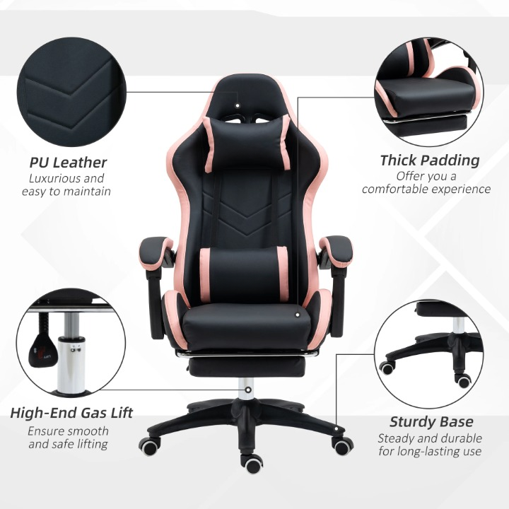 Gamingstoel – Gamestoel – Bureaustoel – Gaming Chair – Game Stoel – Verstelbare Rugleuning 135° – Uittrekbare Voetensteun - Zwart
