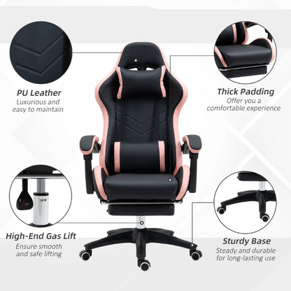 Gamingstoel – Gamestoel – Bureaustoel – Gaming Chair – Game Stoel – Verstelbare Rugleuning 135° – Uittrekbare Voetensteun - Zwart