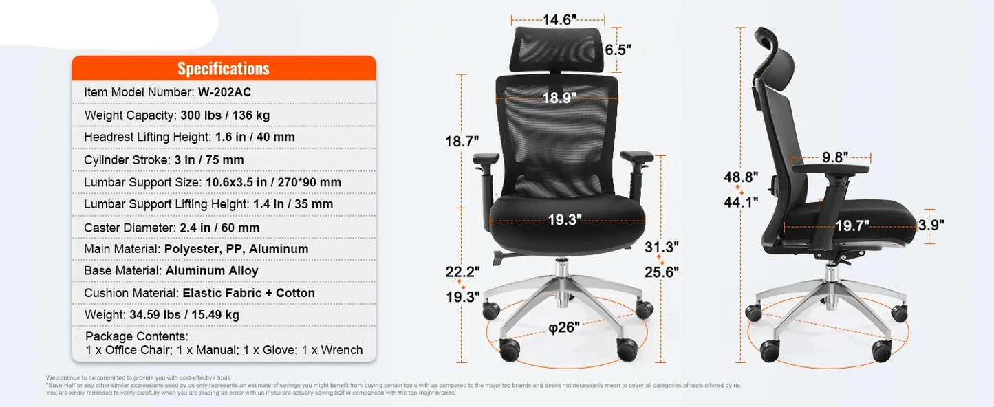 Ergonomische Bureaustoel - Executive Stoel - Gamingstoel - Kantoorstoel - Stoelen - Met Verstelbare Lendensteun - Schuifbare Zitting - In Hoogte Verstelbaar - Lichaamsondersteunende - Met Wieltjes - Slide-zitmodel