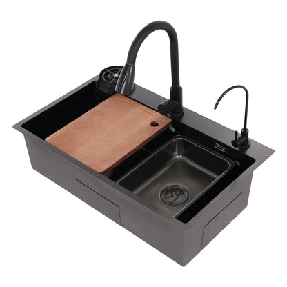 Aanrechtspoelbak – Keukenspoelbak – Vaatbak – Inzetbak – Horeca Spoelbak – 75x45x22 cm – 304 RVS Met Uittrekbare Kraan - QUORE