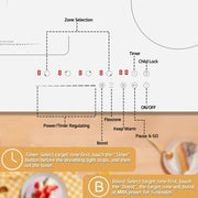Induction Hob - Induction Hob - Induction Cook Top - Induction Cooker - Electric Burner - 4 Zones with Plug - 59CM - 3500W - White Ceramic Glass - Combination Zones - Slide Controls - 9 Power Levels