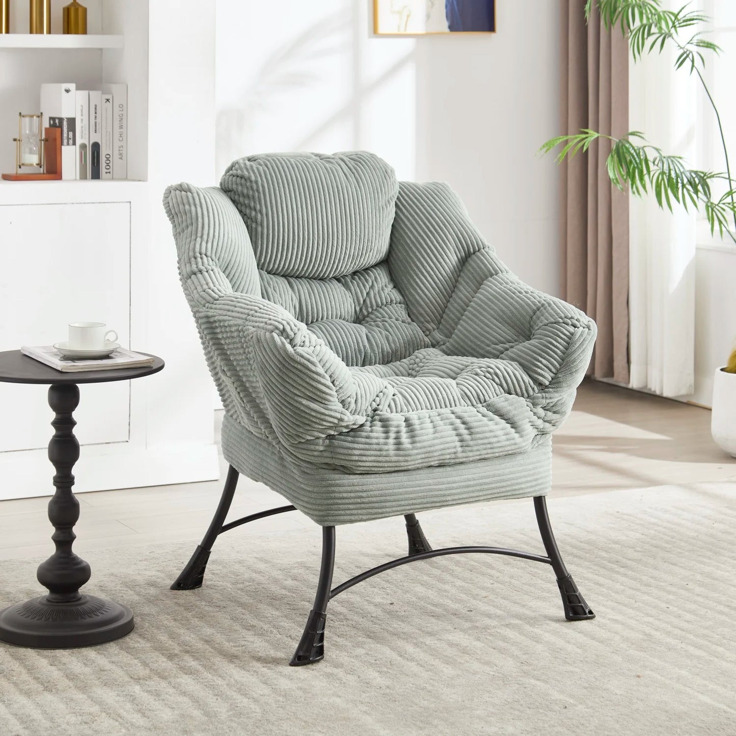 Lounge Stoel – Relaxstoel – Fauteuil – Zitstoel – Met Voetenbank – Ergonomisch Design – Metalen Constructie - 77.5 x 66 x 19 cm - Mint