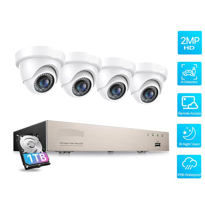 Beveiligingssysteem 8-Kanaals – CCTV Camera Systeem – Domecamera Set – Video Bewaking – HD Beveiligingscamera – 1080p Full HD – Nachtzicht Tot 24 Meter