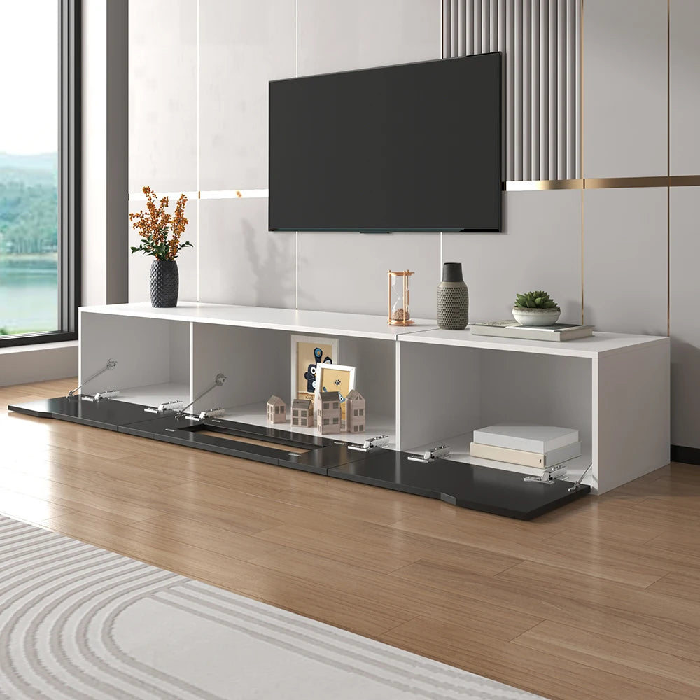 tv-meubel – tv-kast – televisie meubel – media kast – dressoir – hoogglans zwart – 180 cm breed – geïntegreerde LED-lichtstrip