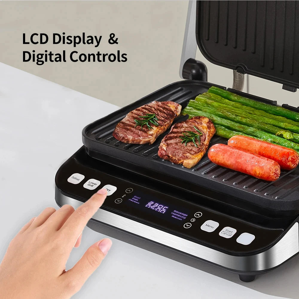 Wafelijzer - Wafelmaker - Waffle iron - Waffle Machine - Regelbare Thermostaat - 2000W Digitale Contactgrill - Panini Pers - 180° - Zilver - QUORE
